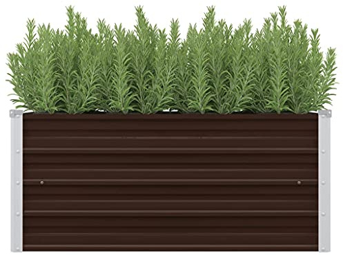 FIRBNUS Pot de Fleurs Extérieur 100x40x45 cm Boîte à Fleurs Profonde et Large Lit Surélevé de Balcon Métal Jardinière Jardin Facile à Assembler Lit de Plantation en Acier Galvanisé Marron