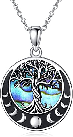 YAFEINI Baum Des Lebens Kette 925 Sterling Silber Mondphase Baum Des Lebens Anhänger Halskette Für Damen Familie Baum Muttertag Schmuck Geschenke