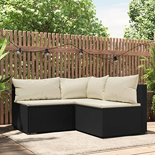 Yolola Balkonmöbel Lounge Kleiner Balkon Gartensofa Set mit Kissen Balkonmöbel Set Schwarz und Creme Rattan Gartenmöbel Set Lounge Balkonsofa mit Eckteil + 2X Mittelteil