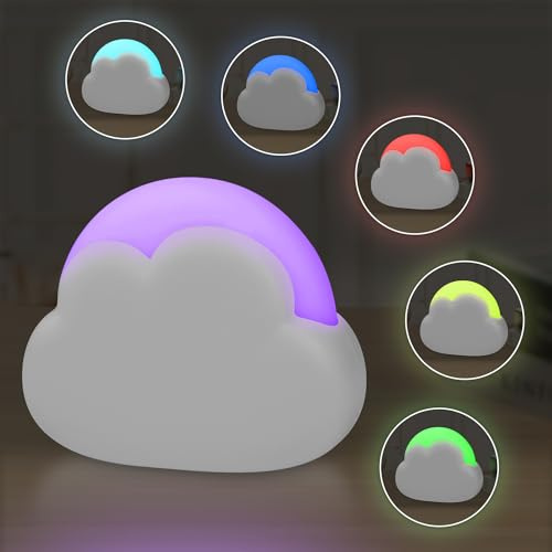 Wetry Veilleuse Enfant Nuage Rechargeable, Blanc | Changement de couleur, intensité réglable, minuterie de 45 minutes, bouton-poussoir, à suspendre, compact, portable