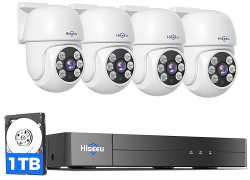 Hiseeu Wired CCTV Security Camera System Outdoor, 8 Channel 5MP DVR with 4x PT Camera, Home Security Systems Night Vision, Motion Detection, 1TB Hard Drive, Remote Access, App Alert