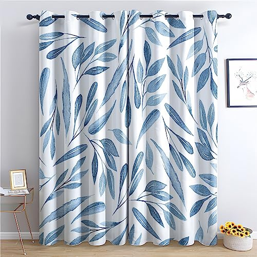 THYUNQ Vorhänge Blätter Motiv, Vorhang Blickdicht Verdunklungsvorhänge Thermovorhang mit Ösen, Gardinen Wohnzimmer Schlafzimmer Fenster, 2er Set Curtains, H 220 x B 140 cm