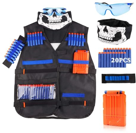 LUUFAN Tactical Vest Kit for NERF Guns with Reload Clips, Refill Darts, Wrist Band, Tactical Mask Protective Glasses for Birthday Party Thanksgiving Gift