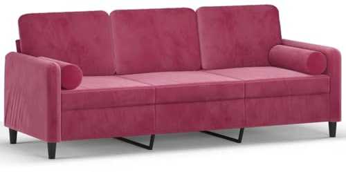 vidaXL Sofa 3 Sitzer, Couch mit Zierkissen, Liegesofa für Wohnzimmer, Polstersofa Sessel Relaxsofa Loungesofa Relaxcouch, Weinrot Samt