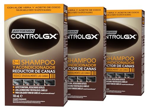 Just For Men Control GX Champú Y Acondicionador para Canas Hombre, Reduce Gradual Y Permanentemente El Cabello Gris en Cada Lavado, Para Todos Los Tonos, 118ml (3 Pack)