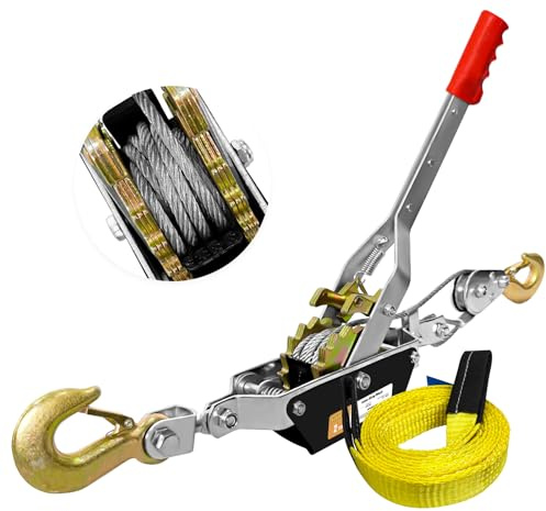 SENKEYFE Come Along Winch Heavy Duty, 5T Come Along Pulling Tool 2 Gears 3 Hooks, Cable Winch Puller, Come Along Power Puller Ratchet Tool for Construction, Automotive, Farm, Fences