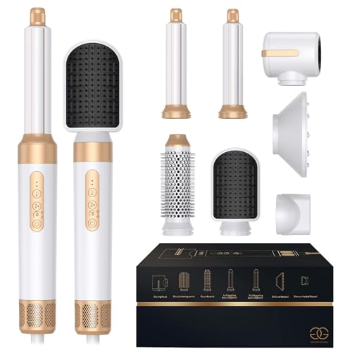 Airstyler 7-in-1 Lockenstab, Golden Goods Hairstyler Set mit Warmluftbürste, Glättbürste, Haartrockner, Geben Sie dem Haar Volumen, Glätten, Locken und Föhnen, Rundbürstenföhn, 1400W