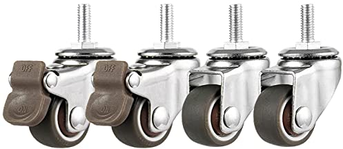 4er-Set Lenkrollen mit Gewindeschaft, bewegliche weiche Gummiräder, verschleißfeste, glatte Rollen, für Trolleys, Karren, Möbel, Rollwagen, Werkbänke, Schaft M8 x 20 mm (Farbe: Bremse, (Bremse + Unive