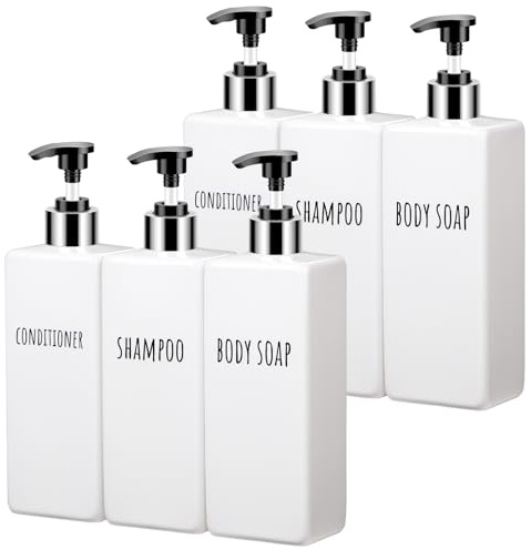 Segbeauty Dosatore Sapone Bagno, 6 Pezzi 500ml Dispenser Bagnoschiuma Doccia, in Plastica, Dispenser Doccia Shampoo e Bagnoschiuma (Bianco)