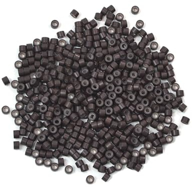 500 Stück Silikon gefütterte Micro Ringe Links Perlen 4.0 mm Haarperlen für Haarverlängerungen (Dunkelbraun)