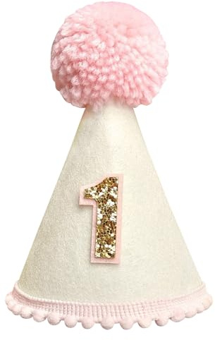 Yoolhamy 1. Geburtstag Hut für Baby Mädchen Jungen, Boho Erster Geburtstag Hut, Handgemachte One Birthday Crown Conical Cap Dekorationen (Pink)