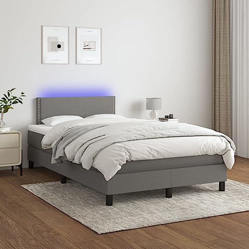 Willood Boxspringbett mit Matratze Bett Kopfteil LED, Einzelbett Bettgestell mit Lattenrost, Polsterbett Bettrahmen Dunkelgrau 120x200 cm Stoff Flach mit Nägeln