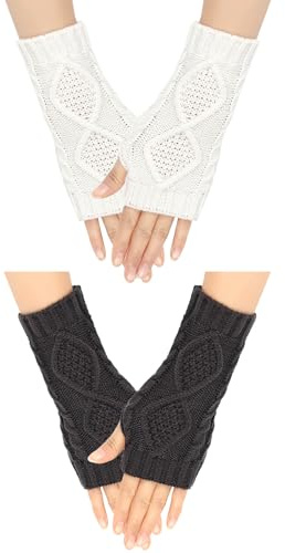 Cosysparks 2 paia manicotti braccia, inverno guanti lunghi donna senza dita manicotto scaldamani con fori per dita Accessori invernali per le donne ragazze