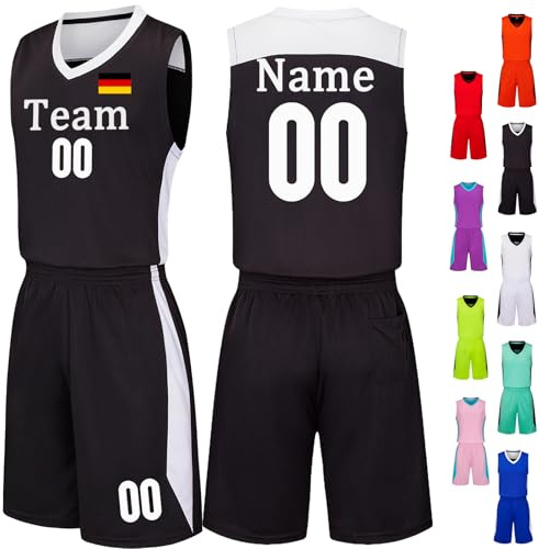 Basketball Trikot Herren Personalisierte Basketball Trikot Kinder Basketball Jersey Trikot Shirt und Shorts 2 Teiliges Set Personalisiert Basketballtrikot mit Eigenem Team/Name/Nummer/Logo