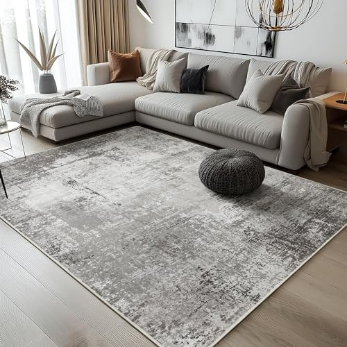 BEIMO Tappeto Salotto Pelo Corto, Moderno Tappeto Camera Da Letto, Tappeti Antiscivolo Lavabile, Grande Tappeti Astratto per Cameretta, Soggiorno, Sala, Scendiletto, Inchiostro E Grigio, 200x290cm