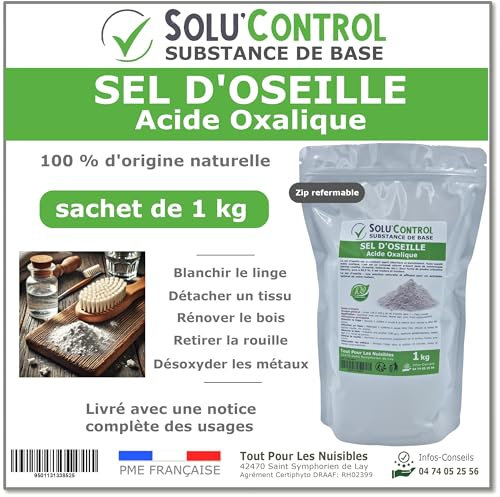 Sel d’Oseille 1 kg - Acide Oxalique 100% Naturel - Blanchir, Détacher, Rénover et Désoxyder
