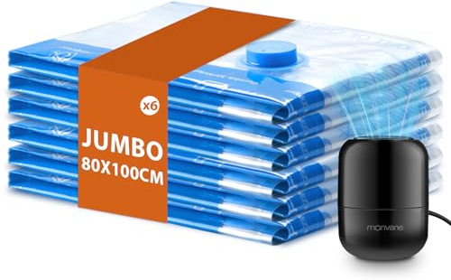 MONVANE Vakuumbeutel für Kleidung mit Elektrischer Pumpe, 6 Jumbo（80 * 100cm)— Vakuumbeutel für Reisen, Bettdecken, Decken, Kissen, Bettwäsche