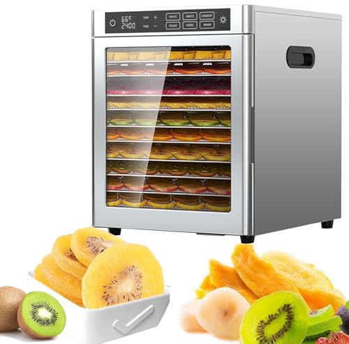 GLJTUO Máquina Deshidratadora De Alimentos De Acero Inoxidable, Deshidratadora De Frutas Comercial Eléctrica, Máquina Secadora De Carne Y Verduras De Gran Capacidad, Secad,b-12Trays