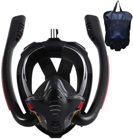 MNEVZX Tauchmasken Schnorchelmaske Doppelrohr Silikon Volltrocken Tauchmaske Erwachsene Schwimmmaske Taucherbrille Vollgesichtsmaske(Black Black,L/XL)