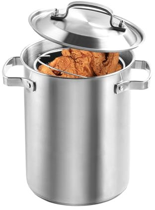 CHCWR 304 Olla de espárragos de Acero Inoxidable con Canasta frita, Sopa de freidio Profundo Sopa Tempura Freidora Herramientas de cocción de Pollo con Pollo