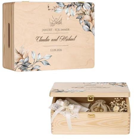 Maverton Erinnerungsbox mit Farbdruck - Aufbewahrungsbox mit Deckel - personalisierte Geschenke für Paar zur Hochzeit - Hochzeitsgeschenke - Weihnachtsgeschenke - aus Kiefernholz | Aufbewahrungsboxen aus natürlichem Kiefernholz, Geschenke zum Hochzeitstag, für Paare, Briefe, Fotos oder Andenken