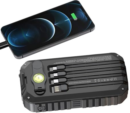 Chargeur solaire – Chargeur solaire portable | Banque d'alimentation solaire à manivelle | Chargeurs solaires de batterie externe avec câbles intégrés de 20 000 mAh et lampes de poche SOS
