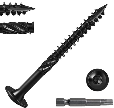 Valorada 20Pcs Wood Screws 6.3 x 100mm, Decking Screw, Black Wood Screws, Heavy Duty Construction Structural Screw, Rust Resistant, Washer Head, Star Drive with Bit