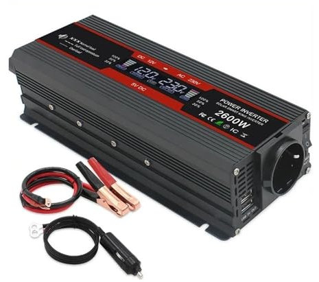 Convertisseur Transformateur Voiture Convertisseur Puissance À Onde Sinusoïdale Modifiée Prise UE 1500W 2000W 2600W Écran LCD 12V CC vers 220V CA Solaire 2 Ports USB Transformateur(12V 220V 1500W)