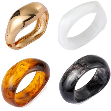 MythDone Chunky Acrylic Bangle Bracelets for Women Colorful Geometric Resin Bracelet Set Punk Thick Wide Irregular Acetate Vintage Bracelets Statement Acrylic Jewelry (4pcs Retro)