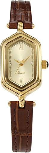 XCZAP Orologio da donna vintage al quarzo – piccolo quadrante dorato a rombi – elegante cinturino in pelle – orologio da donna per compleanno e compleanno, marrone, Modalità Sport