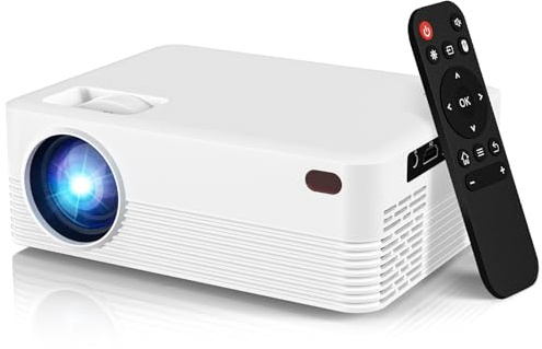 Bärbar mini-projektor med Wifi och Bluetooth, inbyggd 1080P Full HD smart projektor, 300 ANSI, kompatibel med smartphone, HDMI, USB för hem, sovrum, utomhusbruk (vit)