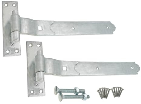 Lot de charnières en zinc galvanisé de 300 mm avec crochet à manivelle - Kit de montage robuste idéal pour portail en bois, porte de garage, portail de jardin