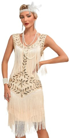 RUIXIA Robe Gatsby Femme des Années 20 Robe de Soirée Cocktail avec Paillettes et Franges sans Manche Vintage pour Déguisement Soirée Danse