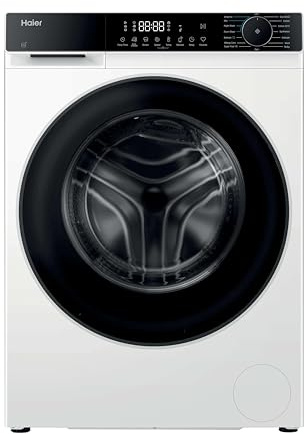 Haier X Series 5 Washing Machine, 10kg, 1400 rpm, A-20 percent Energy Class, 15 Programmes, Smart AI Cycle, Smart Dual Spray, White-Black Door, 52x60x85 cm -HW100-BP14357UUK