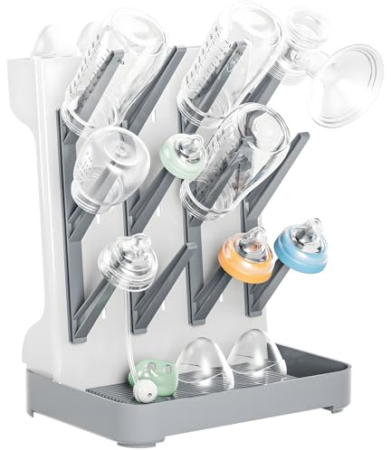 Dayacoco Baby Bottle Drying Rack, Removable Vertical Bottle Dryer Rack Holder, Space Saving Rack for Newborn Feeding Essentials - Holds Up to 12 Baby Bottles Storage (Grey)