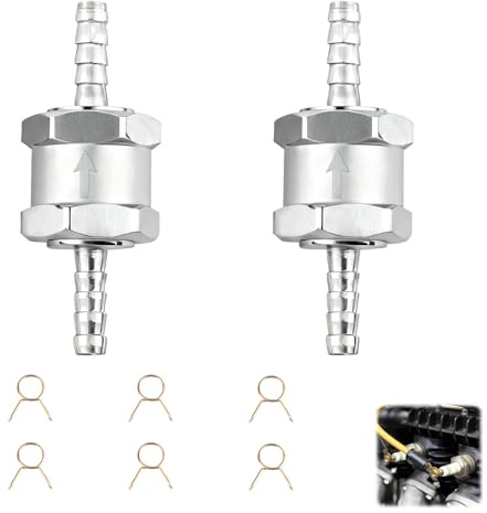 2 Pcs Kraftstoff Rückschlagventil,mit 6 Pcs Kraftstoffschlauch Federklemmen | 8mm Aluminium Benzin Rückschlagventil Diesel mit 6 Stück Kraftstoffschlauch Federklemmen für Auto Vergaser Niederdrucksystem