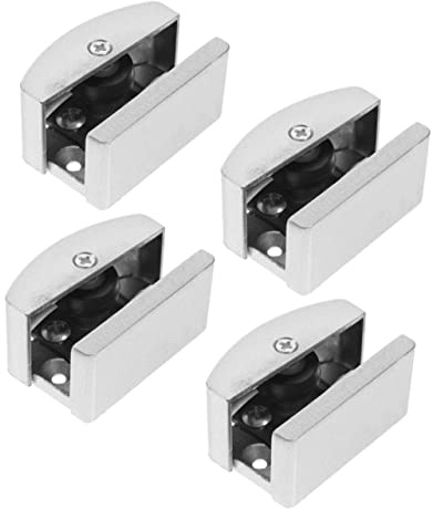 Kisangel Guida Porta Doccia in Lega di Alluminio Argento Blocco in Gomma Elastica, 4 Pezzi per Porte Scorrevoli in Vetro da 5-14mm Supporto Antiusura e Rullo Regolabile