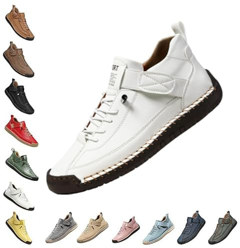 Emiline bekväma ortopediska sneakers for kvinnor och män, unsex justerbara lädersneakers, vattentät rymlig tåbox(White,7.5 Women/6 Men)