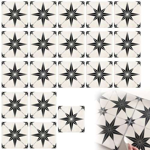 Tile Stickers, Stick On Tiles for Fireplace Surround, Peel and Stick Wall Tiles, 20-Piece Black and White Set for Kitchen Backsplash, Bathroom Walls, DIY Home Decor