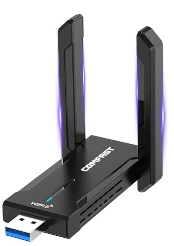 COMFAST WLAN Stick, 5400Mbps USB WLAN Adapter USB 3.0 WiFi6 Tri-Band Con High-Gain Dual Antenna, OFDMA & MU-MIMO, WPA3 Sicherheit, Unterstützt Windows 10/11, Plug and Play