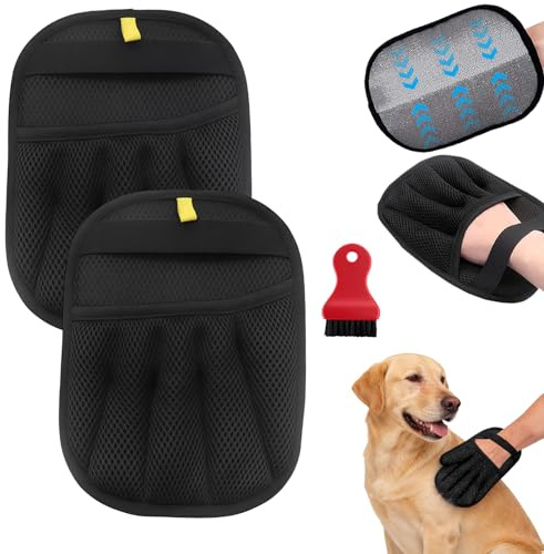 Herspany 2 Pack Haarentfernungs-Handschuhe, Tierhaarentfernungshandschuh | Elektrostatische Handschuhe zur Entfernung von Hundehaaren, Haustierhaarentferner, Katzenhaaren und Staub,Wiederverwendbar