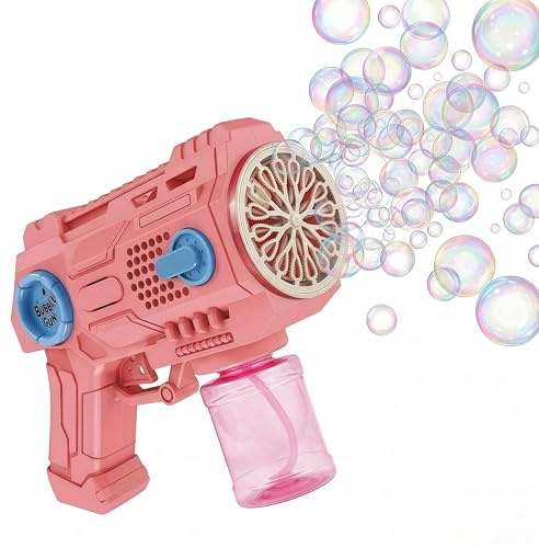 Seifenblasenmaschine mit LED-Licht, 10000+ Automatische Seifenblasenpistole für Kinder & Erwachsene, 16-Loch Bubble Gun inkl. Seifenblasen Flüssigkeit für Hochzeit, Geburtstag, Party, Outdoor (Rosa)