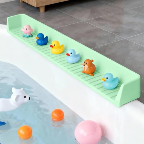 Dreamtop Paraspruzzi per vasca da bagno, mensola da gioco per vasca da bagno, vassoio per giocattoli per vasca, paraspruzzi in silicone previene fuoriuscite d'acqua in bagno (verde)