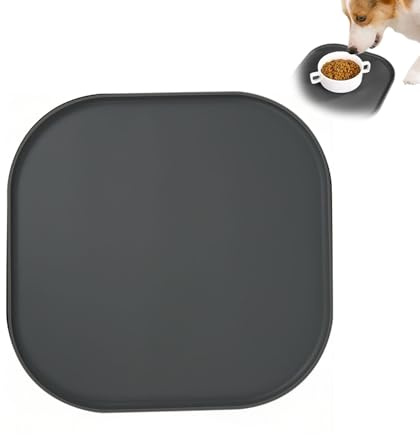 Silikon Napfunterlage Hunde Katzen 27x27 cm lebensmittelecht Dunkelgrau | quadratische Form, Silikon Material, rutschfest, wasserdichter Rand, leicht abwischbar, geeignet für Katzen- und Hundeschalen