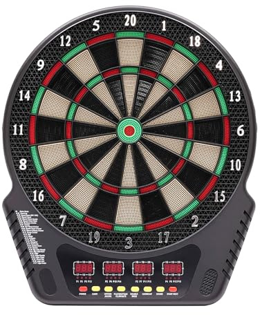 Cible électronique avec 6 fléchettes, bloc d'alimentation, 4 écrans LED, 243 programmes et 27 jeux, tableau de fléchettes électronique pour 16 joueurs, 44 x 51,5 x 3,2 cm, noir