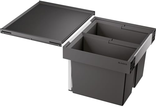 BLANCO FLEXON II 50/2 | Abfall Müllsystem | für 50 cm breite Unterschränke | [46,2x40x37,1 cm] | 2 x 19 Liter Eimer | Minimale Einbauhöhe: 355mm | System zum Einbau in Schubladen | Systemabdeckung