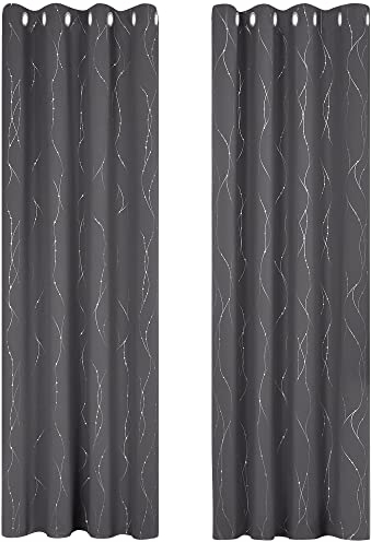 Deconovo Verdunkelungsvorhänge Dicke Thermovorhänge Kälteschutz Blickdichte gardinen Vorhänge mit Muster, 180x140 cm(HöhexBreite), Dunkelgrau, 2er Set