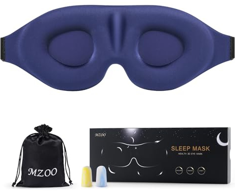 MZOO Luxury Sleep Eye Mask for Side Sleeper Men Women, Zero Eye Pressure 3D Sleeping Mask, Light Blocking Patented Design Night Blindfold, Soft Eye Shade Cover for Travel, Blue