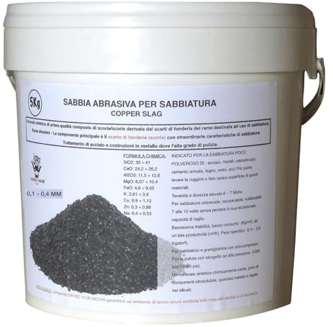 Escorias de Cobre Abrasivas 5kg, 0.1-0.4 mm - Arena para Arenadora, Dureza Mohs 6-7, Reutilizable 6-7 Veces, para Madera, Metal, Óxido Polen - LordsWorld