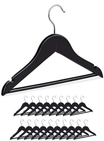 Relaxdays Kinderkleiderbügel 60er Set Holz, schwarz | Hosenbügel für Jungen & Mädchen, drehbarer Haken, mit Steg & Kerben